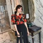 Floral Short-sleeve Blouse / Loose-fit Pants