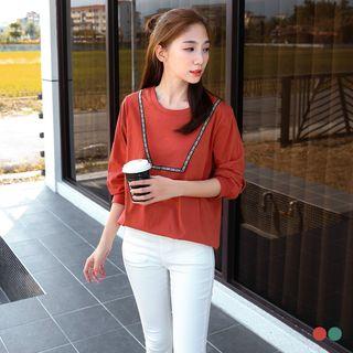 Embroidered Peasant Long-sleeve Top