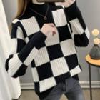 Mock-neck Checkered Sweater