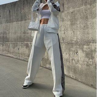 Set: Contrast Stand-collar Jacket + Contrast Sweatpants