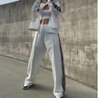 Set: Contrast Stand-collar Jacket + Contrast Sweatpants