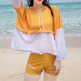 Set: Plain Swim Top + Shorts + Hooded Cover Up