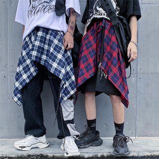 Couple Matching Mock Two-piece Plaid Panel Skirt
