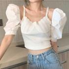 Puff-sleeve Cropped Top / Puff-sleeve Ruffle Dress