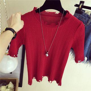 Ripped Short Sleeve Knit T-shirt