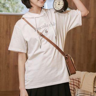 Embroidered Hooded Short-sleeve T-shirt White - One Size