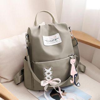 Set: Cat Charm Lace-up Nylon Backpack