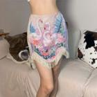 Tassel Trim Flamingo Print A-line Skirt