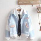 Letter Embroidered Button Jacket / Shirt / Set
