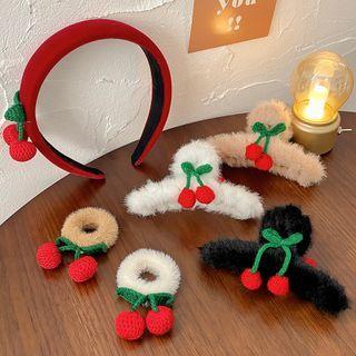 Cherry Knit Headband / Chenille Hair Clamp / Scrunchie