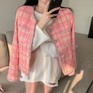 Frayed Loose-fit Tweed Jacket