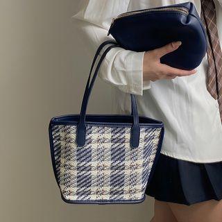 Set: Tweed Tote Bag + Pouch Sapphire Blue - One Size