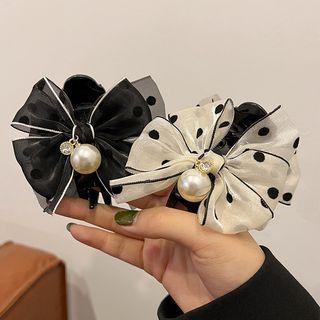 Polka Dot Bow Faux Pearl Hair Clamp
