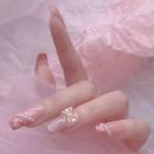 Pearl And Butterfly Faux Nail Patch Pink - One Size