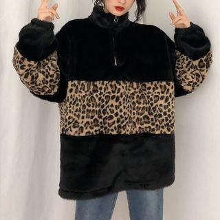 Mock-neck Animal Print Panel Sweatshirt