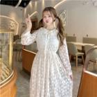 Long-sleeve Collar Midi Lace Dress