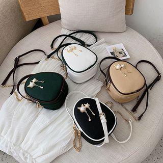 Faux Leather Cat Charm Crossbody Bag