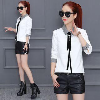 Fleece-lined Plaid Panel Blouse