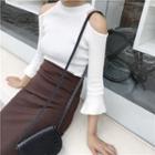 Open Shoulder Elbow-sleeve Knit Sweater