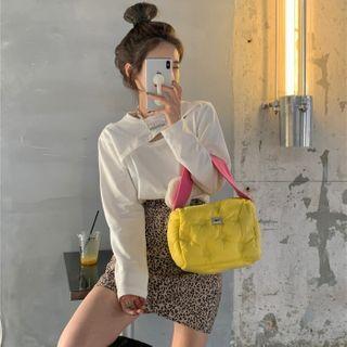 Long-sleeve Mock Two-piece T-shirt / Leopard Print Mini Pencil Skirt