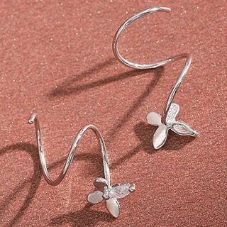 925 Sterling Silver Rhinestone Butterfly Spiral Earring 1 Pair - As Shown In Figure - One Size