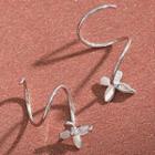 925 Sterling Silver Rhinestone Butterfly Spiral Earring 1 Pair - As Shown In Figure - One Size