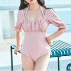 Shirred Short-sleeve Swimsuit