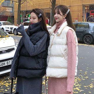 Plain Turtle-neck Long-sleeve Knit Dress / Plain Padded Vest