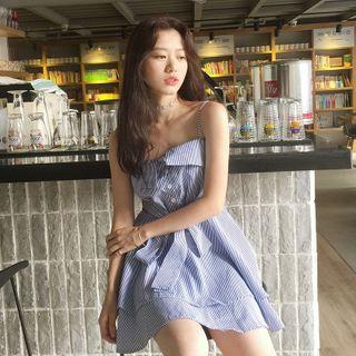 Spaghetti Strap Striped A-line Dress As Shown In Figure - One Size