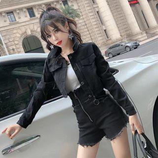 Set: Cropped Denim Jacket + High Waist Denim Shorts