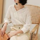 V-neck 3/4-sleeve Lace Blouse
