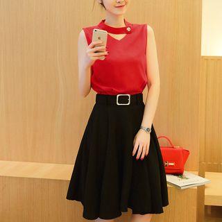 Set: Chiffon Tank Top + High Waist A-line Skirt