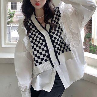 Color Block Lattice Knit Top