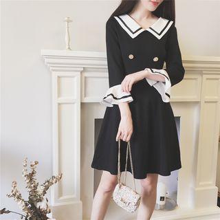 Bell-sleeve Double-breasted A-line Dress
