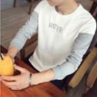 Lettering Embroidered Two-tone Long-sleeve T-shirt