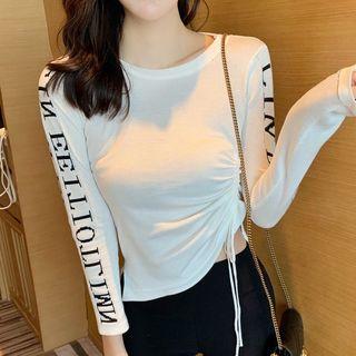 Drawstring Lettering Knit Top