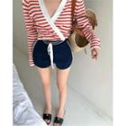 Long-sleeve V-neck Knit Top / High-waist Shorts
