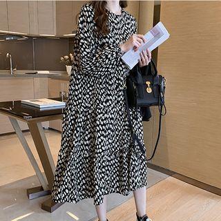 Dotted Balloon-sleeve Midi A-line Dress