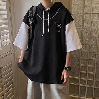 3/4-sleeve Chained Hooded T-shirt