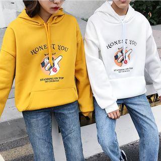 Couple Matching Dog Print Lettering Hoodie