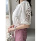 Faux-pearl Perforated T-shirt