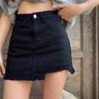 High-waist Ripped Asymmetrical Denim Skirt