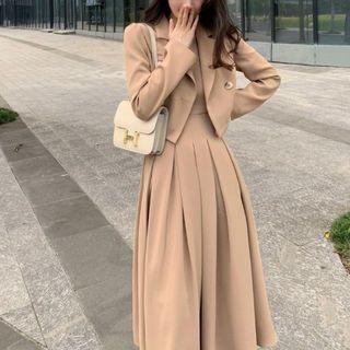 Set: Double-breasted Blazer + Midi A-line Dress