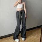 Lettering Distressed Wide-leg Pants