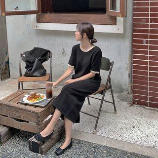 Dual-pocket Piped Midi Knit Dress