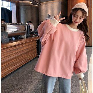 Balloon-sleeve Contrast-trim Sweatshirt
