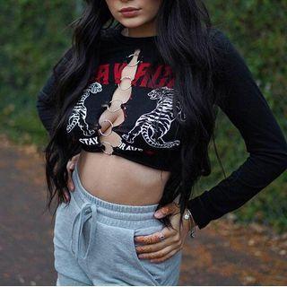 Print Cutout Cropped T-shirt