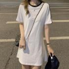 Short-sleeve Contrast Trim Mini A-line T-shirt Dress