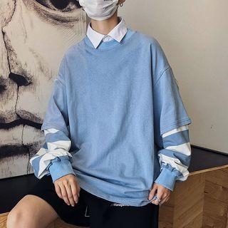 Mock Two-piece Lapel Oversize Top