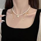 Heart Pendant Freshwater Pearl Necklace Necklace - Gold - One Size